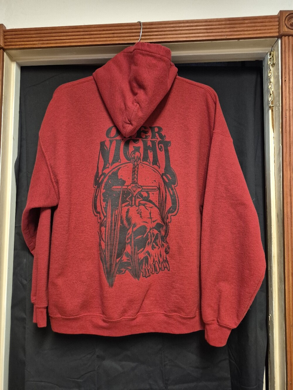 Overnight Graphic Red Men's Hoodie Shirt - Picture 2 of 9